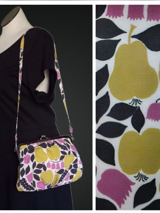 Marimekko Handbags - Marimekko "Kissankello" Fruit and Floral Print Canvas Kiss Lock Purse Clutch